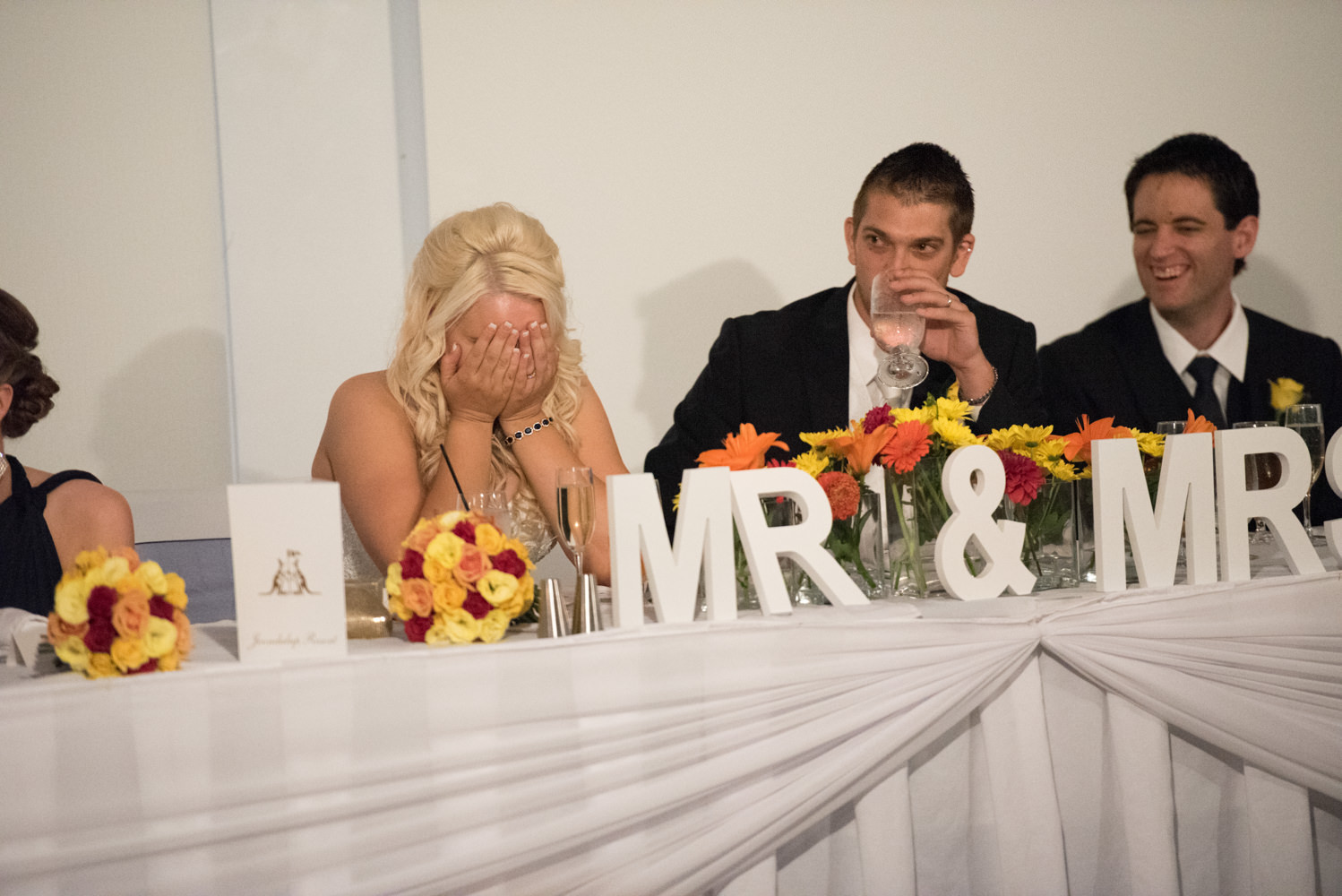 Bride reacting to speech