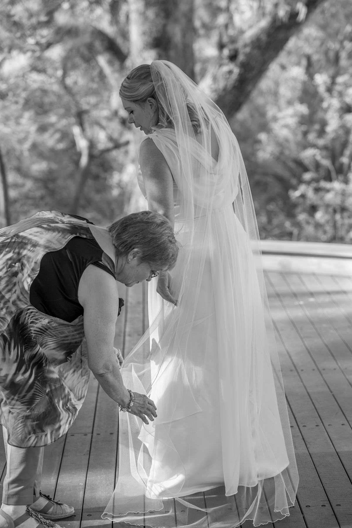 Wedding guest helping bride's veil at Marlee Pavilion, Perth