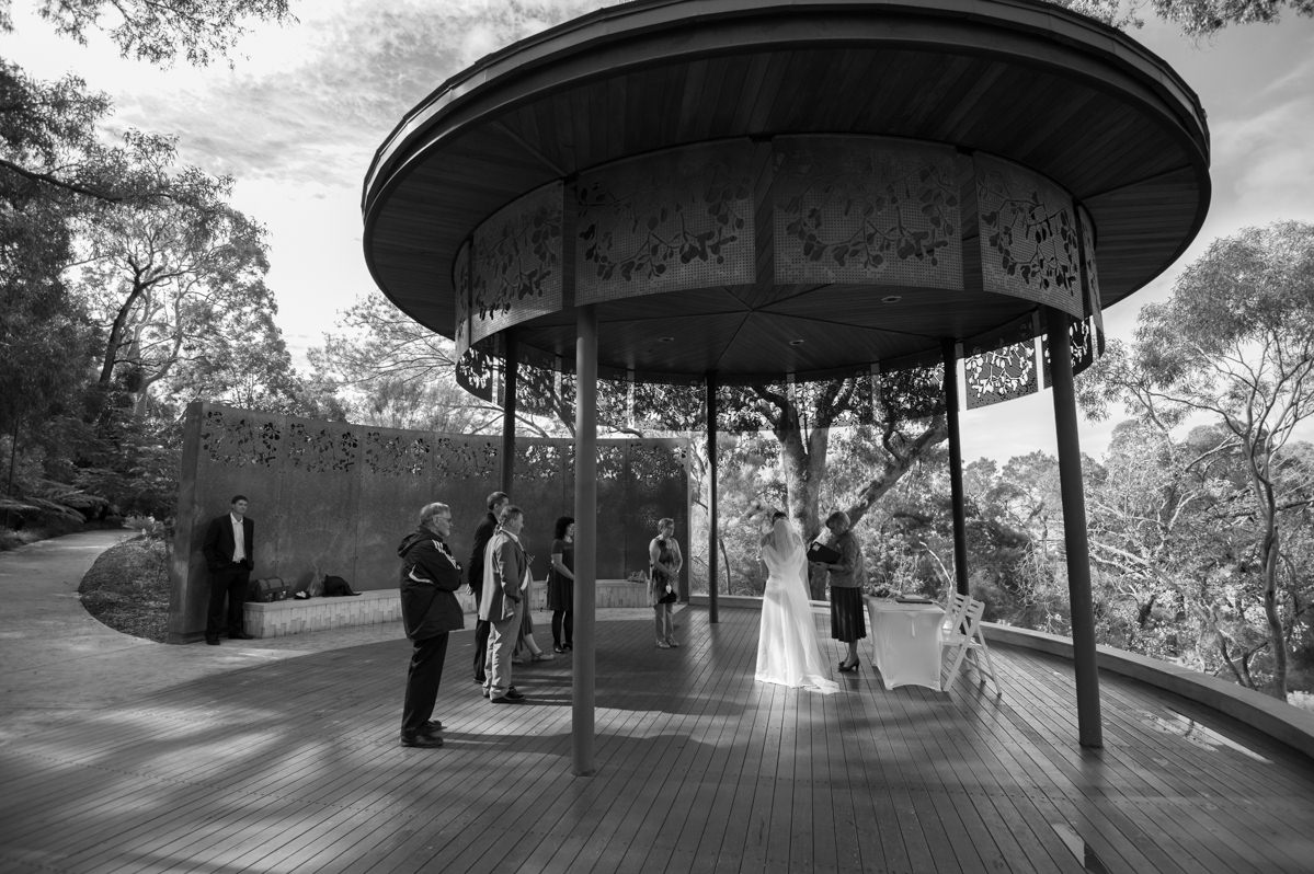 Black and white wide shot of Marlee pavilion at King's Park