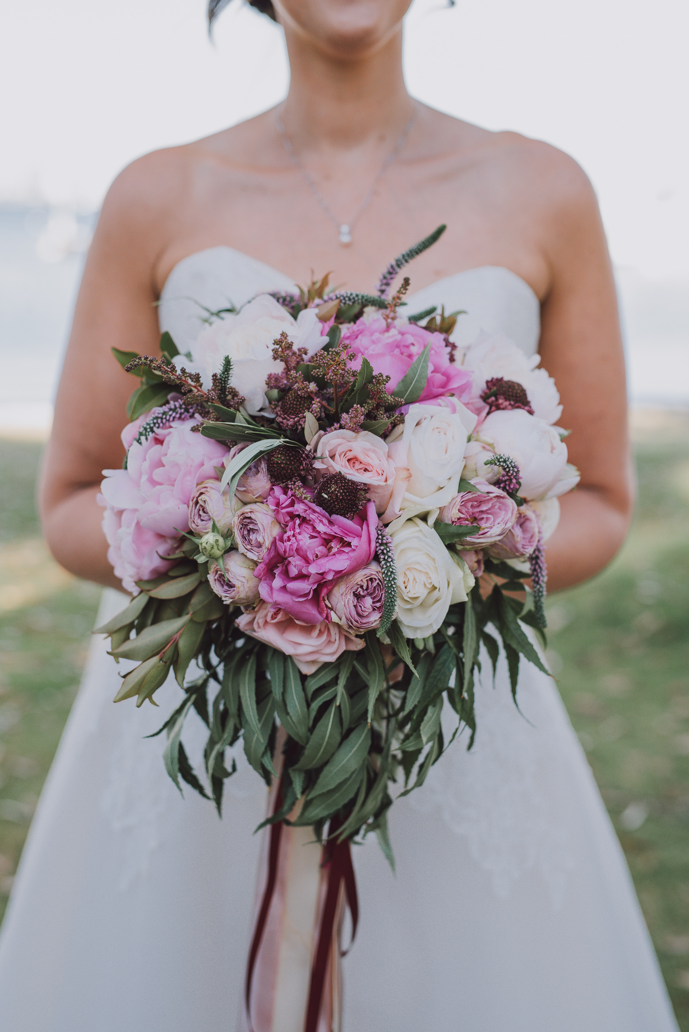 close up of brides pink bouquet