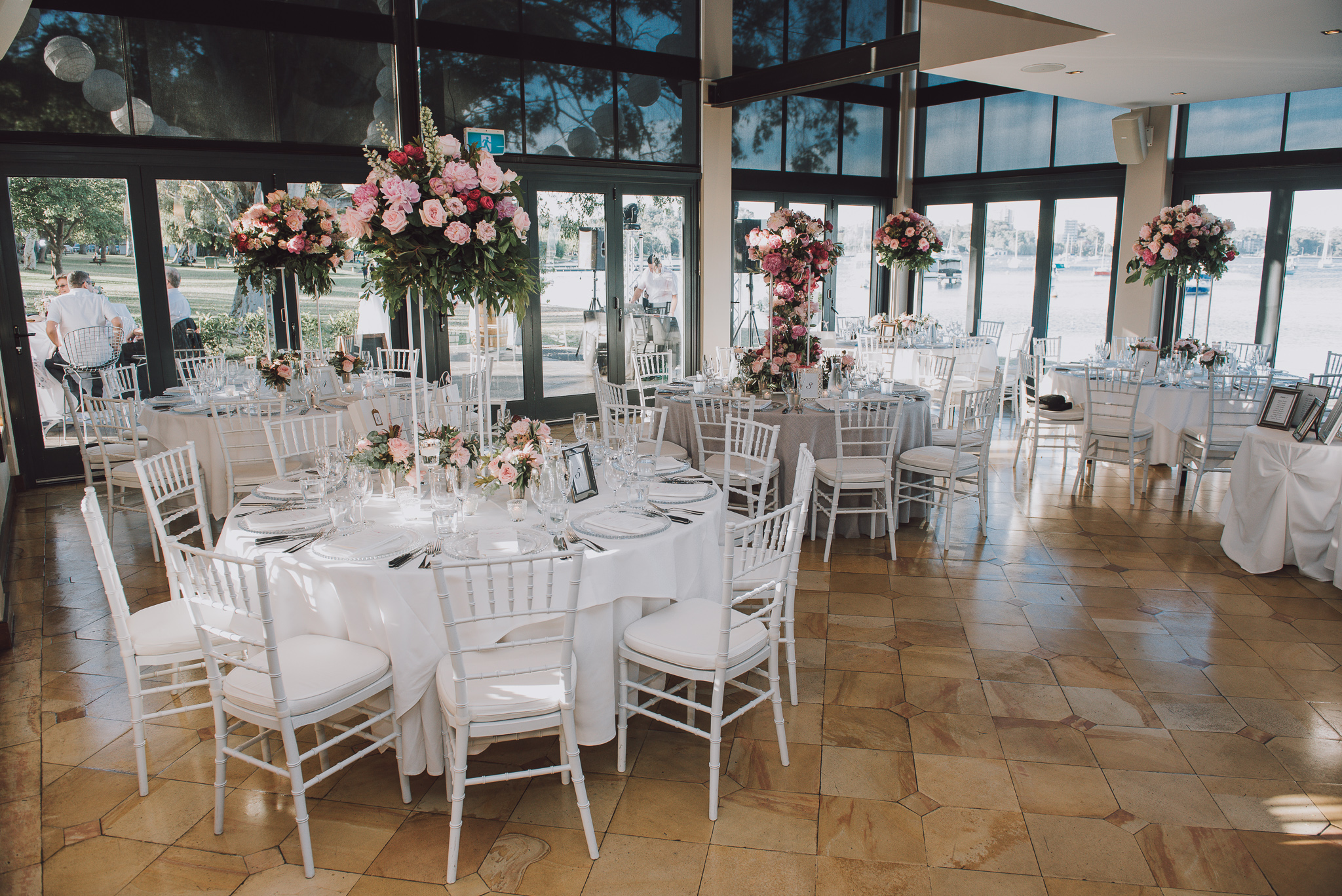 another angle of wedding tables at Matilda Bay restaurant